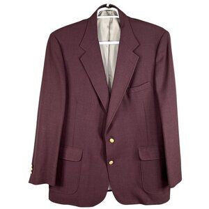 Sutter & Grant Mens 44L Burgundy Wool Blazer Gold Crest Buttons Academia Preppy